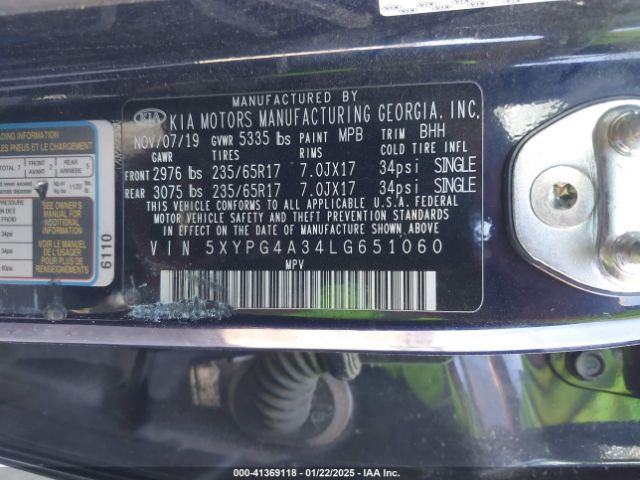 5XYPG4A34LG651060 KIA Sorento 2.4l Lx