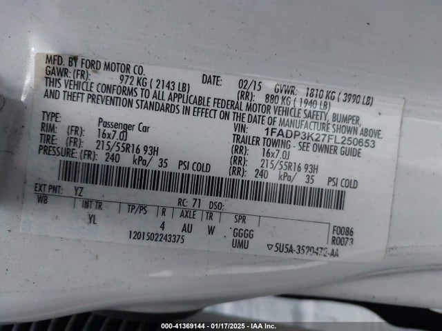 Ford FOCUS SE 2015 1FADP3K27FL250653 Image 9