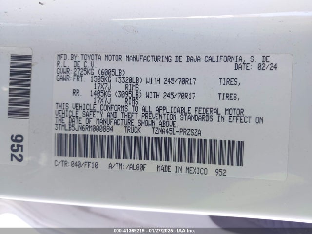 3TMLB5JN6RM000884 Toyota Tacoma Sr5