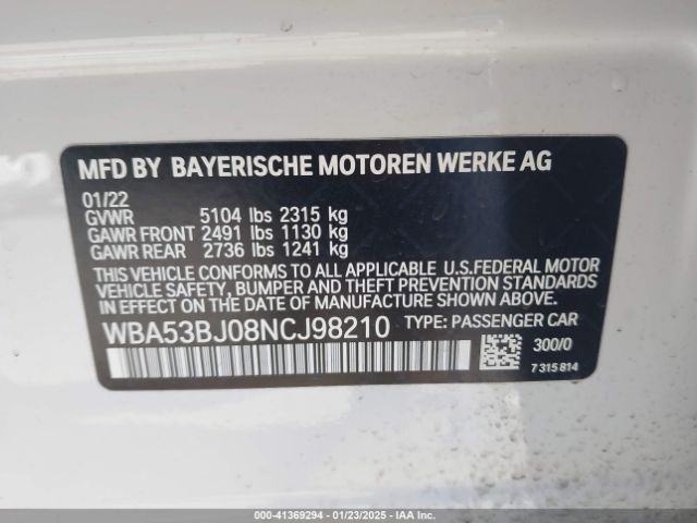 WBA53BJ08NCJ98210 BMW 540 I