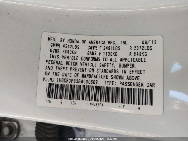 1HGCR3F05GA000609 Honda Accord Ex-l V-6
