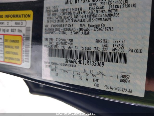 3FA6P0HD1JR135069 Ford FUSION SE