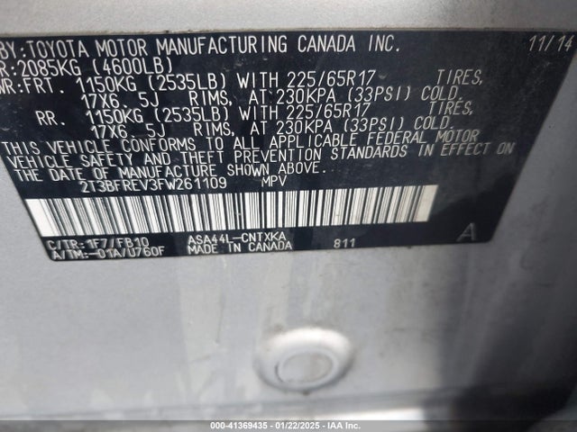 Toyota RAV4 LE 2015 2T3BFREV3FW261109 Image 9