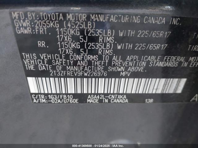 2T3ZFREV9FW226976 Toyota RAV4 LE