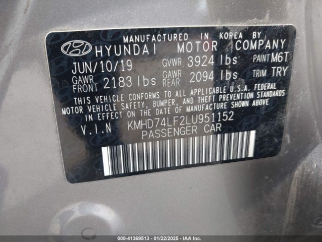 2020 HYUNDAI ELANTRA KMHD74LF2LU951152 Photo 8