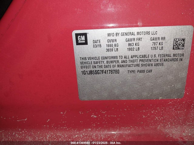 1G1JB5SG7F4178780 Chevrolet Sonic Ls Manual