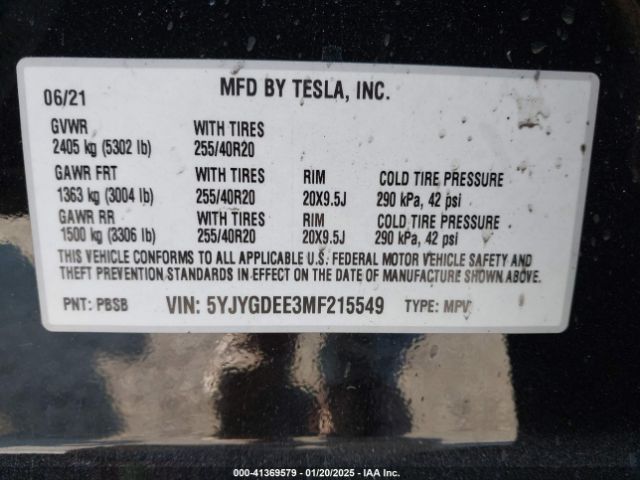 5YJYGDEE3MF215549 Tesla Model Y Long Range Dual Motor All-wheel Drive