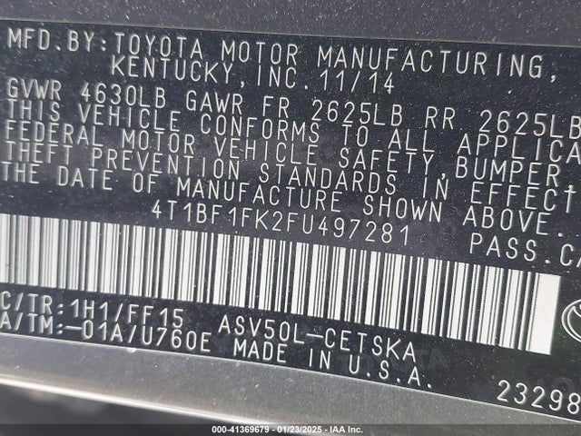 Toyota CAMRY SE 2015 4T1BF1FK2FU497281 Image 9