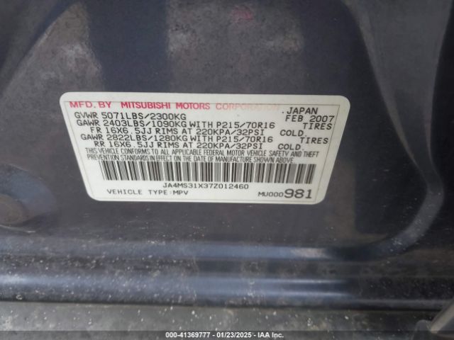 2007 MITSUBISHI OUTLANDER JA4MS31X37Z012460 Photo 8