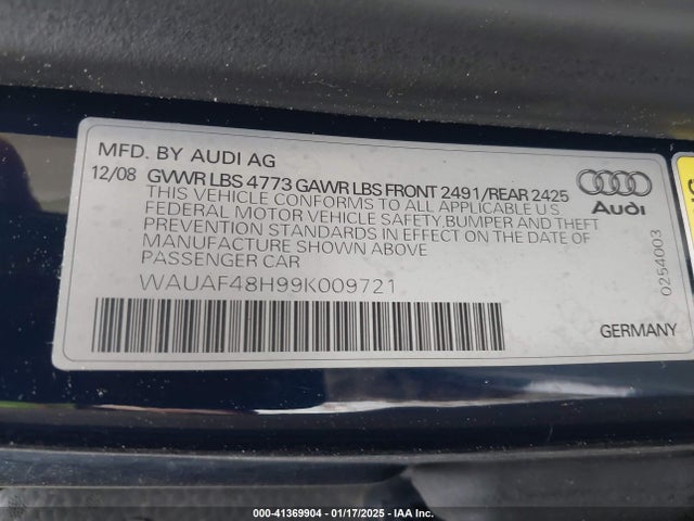 2009 AUDI A4 WAUAF48H99K009721 Photo 8