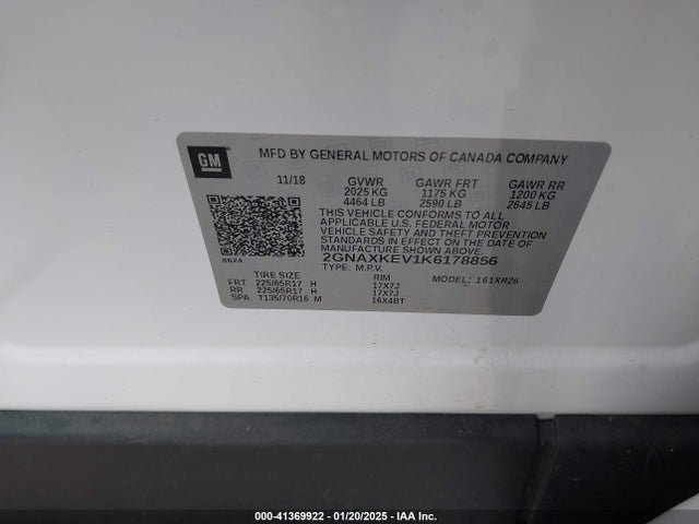 2GNAXKEV1K6178856 Chevrolet EQUINOX LT