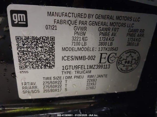 1GTU9FEL1MZ399113 GMC l87 - di dfm, alum, gen 5