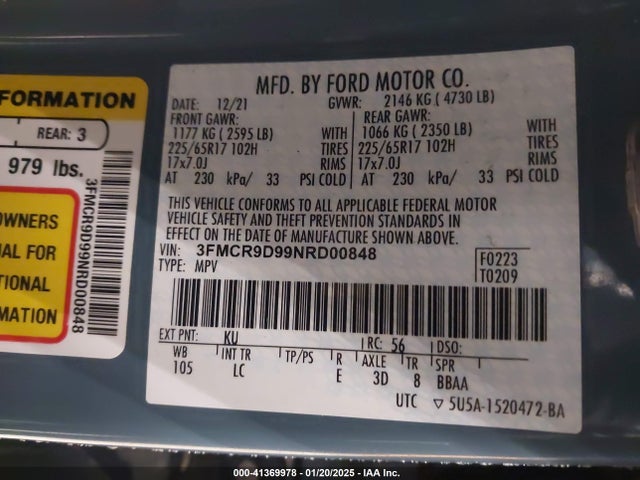 Ford Bronco Sport Badlands 2022 3FMCR9D99NRD00848 Image 9