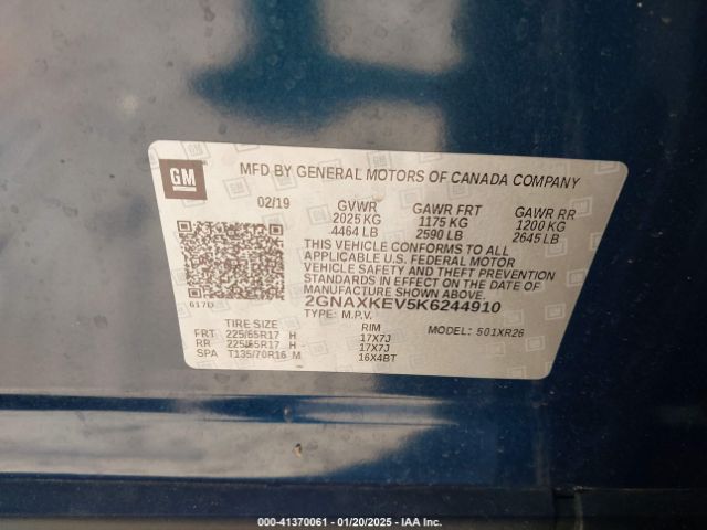 2GNAXKEV5K6244910 Chevrolet EQUINOX LT