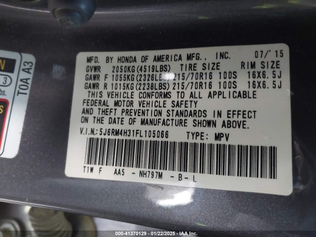 Honda CR-V LX 2015 5J6RM4H31FL105066 Image 9