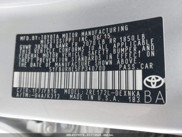5YFBURHE5FP340700 Toyota COROLLA LE