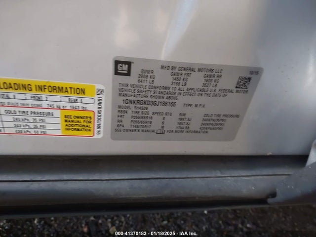 1GNKRGKD3GJ186166 Chevrolet Traverse 1lt