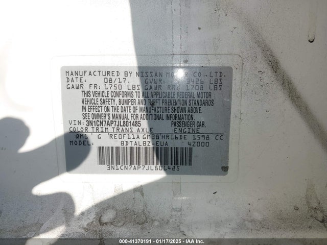 3N1CN7AP7JL801485 Nissan Versa 1.6 Sv