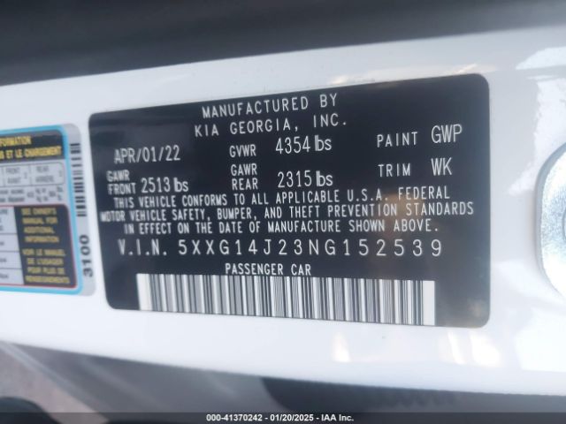 5XXG14J23NG152539 KIA K5 LXS