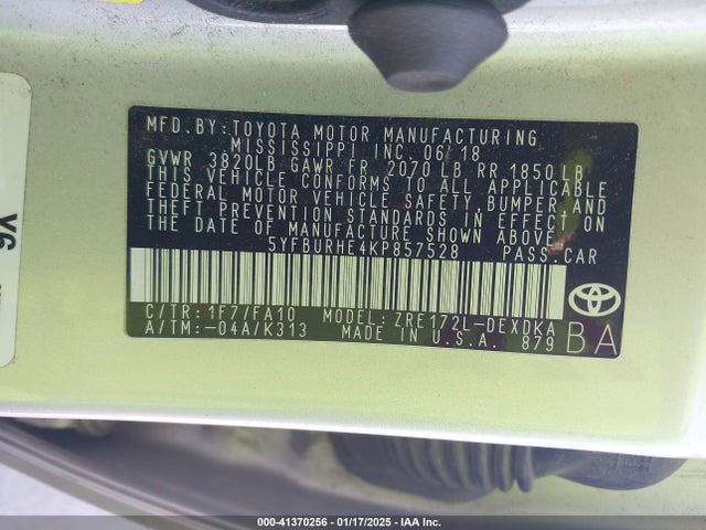 Toyota COROLLA L 2019 5YFBURHE4KP857528 Image 9