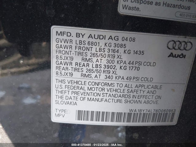 2008 AUDI Q7 WA1BY74L78D060953 Photo 8