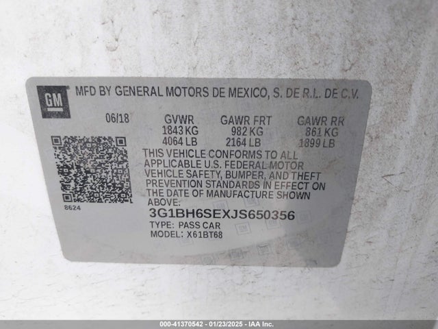 3G1BH6SEXJS650356 Chevrolet Cruze Lt Auto