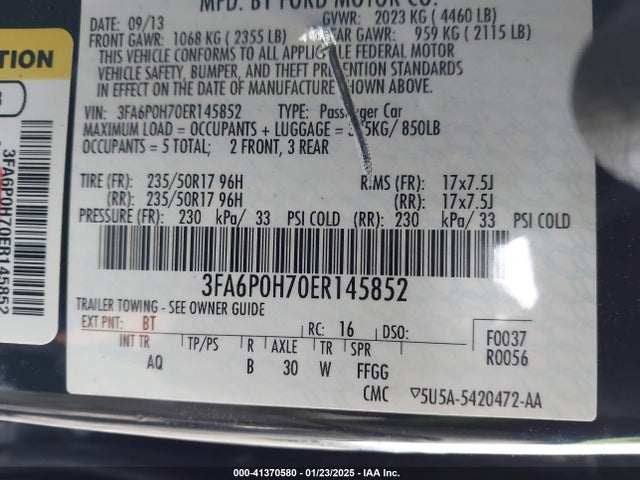 Ford FUSION SE 2014 3FA6P0H70ER145852 Image 9