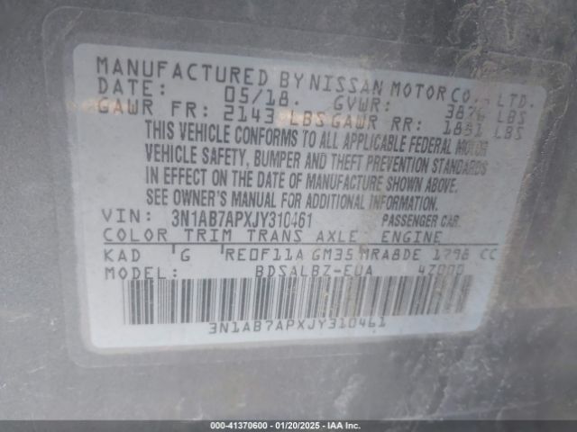 3N1AB7APXJY310461 Nissan SENTRA S