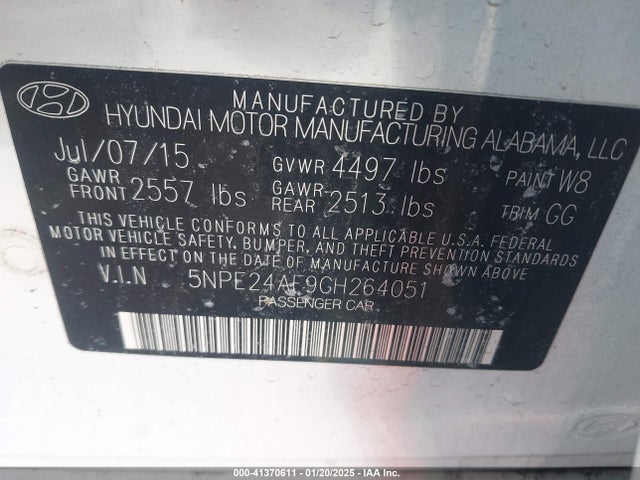 5NPE24AF9GH264051 Hyundai SONATA SE