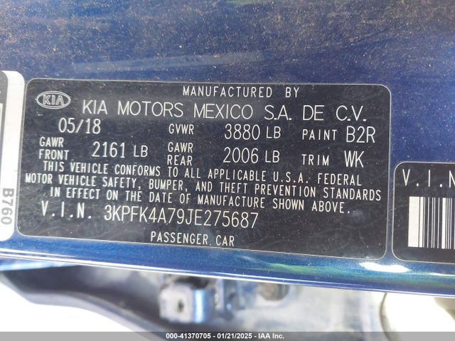 KIA FORTE LX 2018 3KPFK4A79JE275687 Image 9