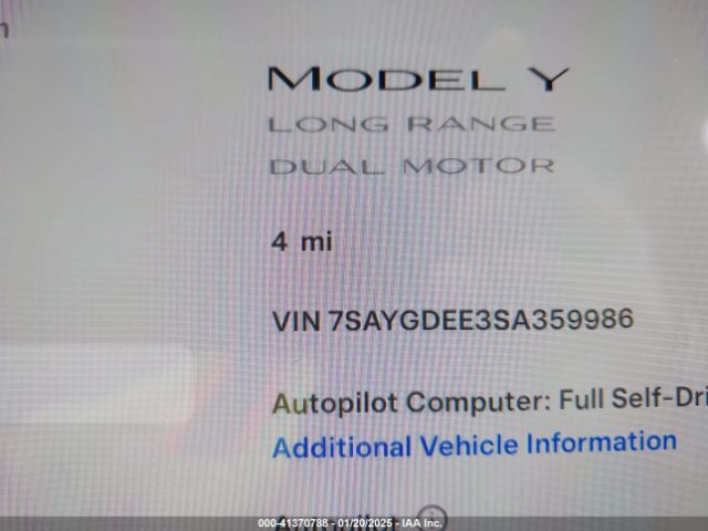 7SAYGDEE3SA359986 Tesla Model Y Long Range Dual Motor All-wheel Drive