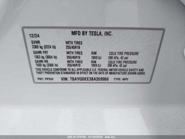 7SAYGDEE3SA359986 Tesla Model Y Long Range Dual Motor All-wheel Drive