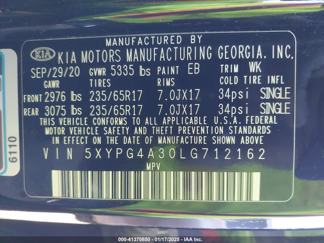 KIA Sorento 2.4l Lx 2020 5XYPG4A30LG712162 Image 9