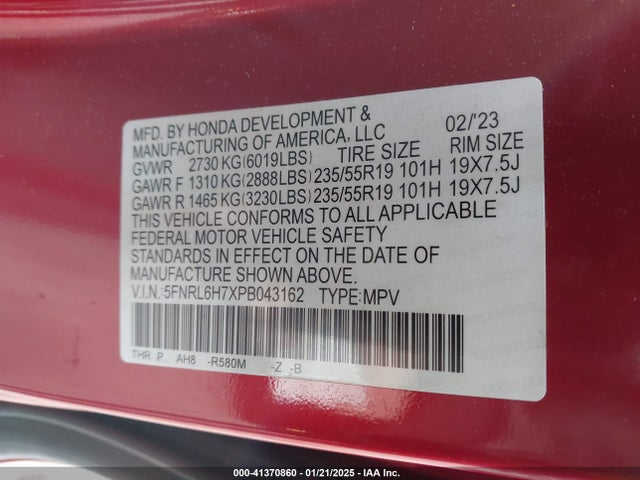 Honda Odyssey Sport 2023 5FNRL6H7XPB043162 Image 9