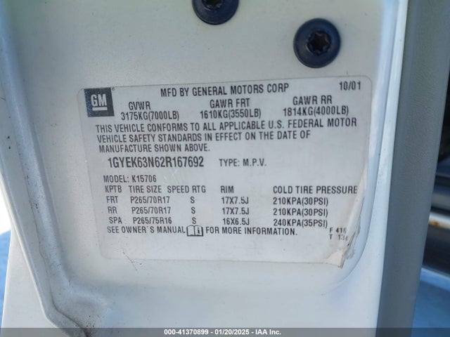 2002 CADILLAC ESCALADE 1GYEK63N62R167692 Photo 8