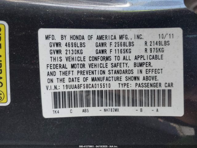 2012 ACURA TL 19UUA8F58CA015510 Photo 8