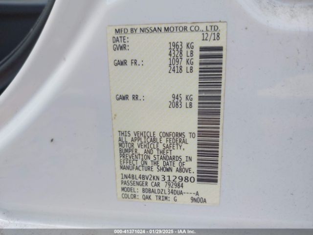 1N4BL4BV2KN312980 Nissan Altima 2.5 S
