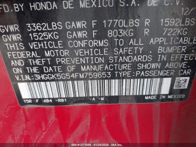3HGGK5G54FM759653 Honda FIT LX