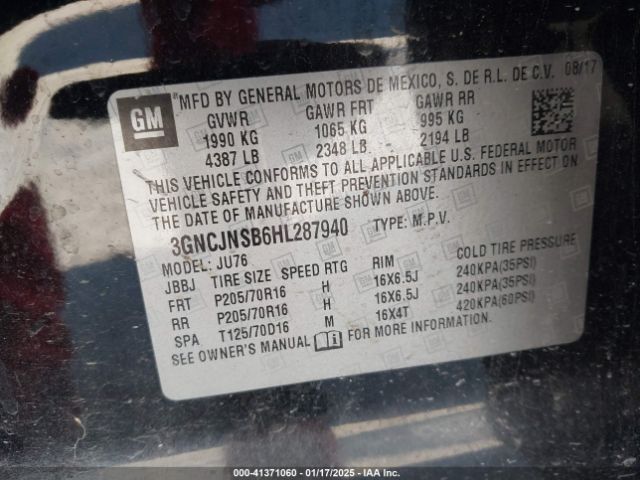 3GNCJNSB6HL287940 Chevrolet TRAX LS