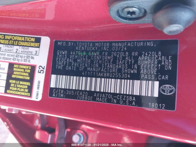4T1T11AK8RU255304 Toyota CAMRY SE