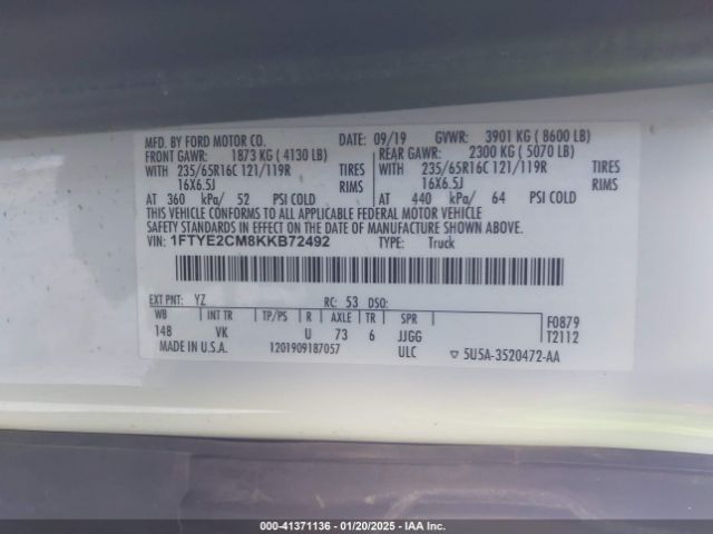 1FTYE2CM8KKB72492 Ford Transit-150