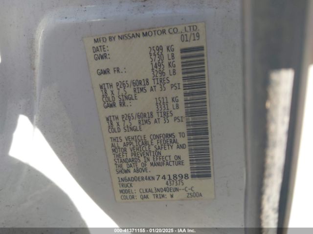 1N6AD0ER4KN741898 Nissan Frontier Sl