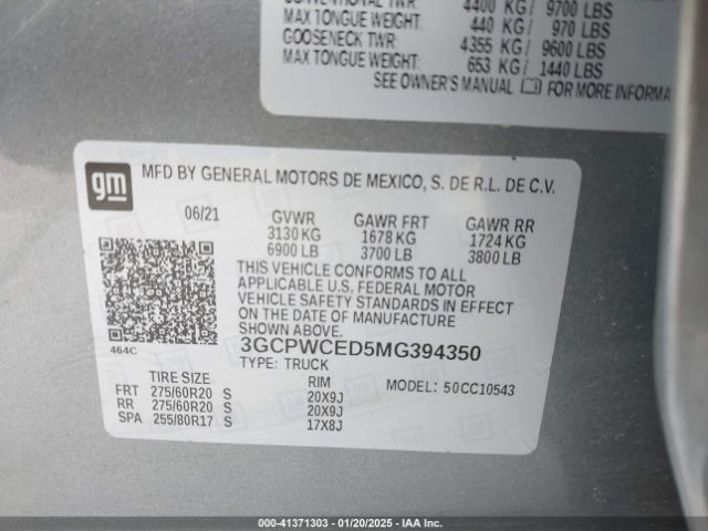 3GCPWCED5MG394350 Chevrolet Silverado 1500 2wd  Short Bed Lt