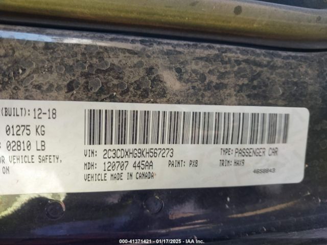 2C3CDXHG9KH567273 Dodge Charger Gt Rwd
