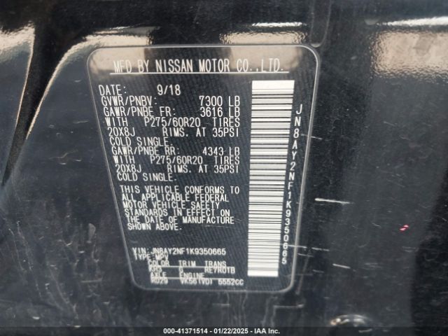 JN8AY2NF1K9350665 Nissan Armada Platinum