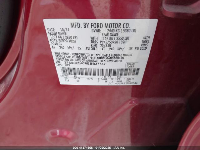 2FMDK3KC8EBB37757 Ford Edge Limited