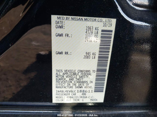 1N4BL4EV6LC188611 Nissan Altima Sl Fwd
