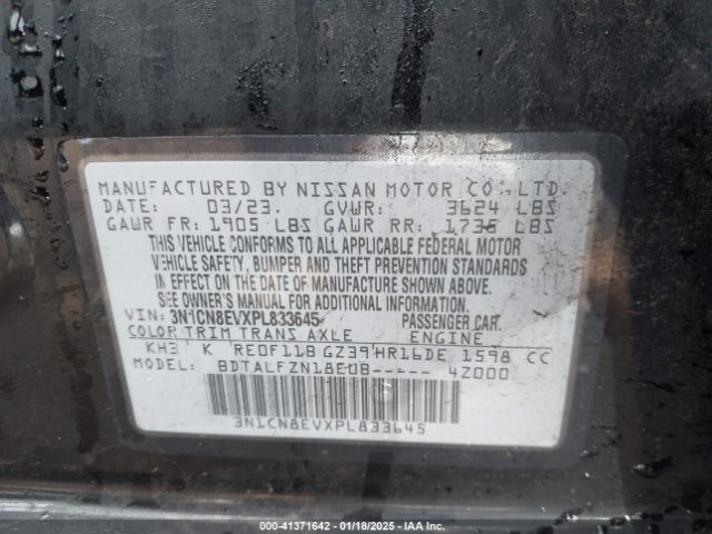 3N1CN8EVXPL833645 Nissan Versa 1.6 Sv Xtronic Cvt