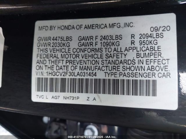 1HGCV2F30LA031454 Honda Accord Sport 2.0t