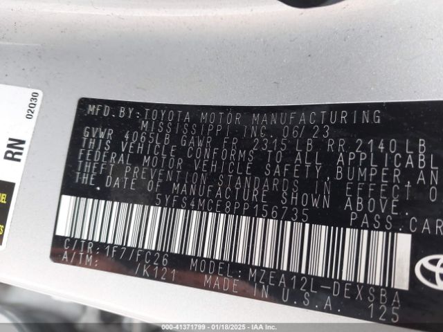 5YFS4MCE8PP156735 Toyota COROLLA SE